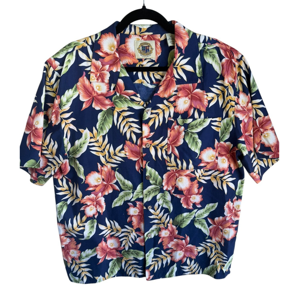 Pusser’s West Indies Hawaiian Shirt M Silk Blend 53% Silk Floral Aloha Tropical